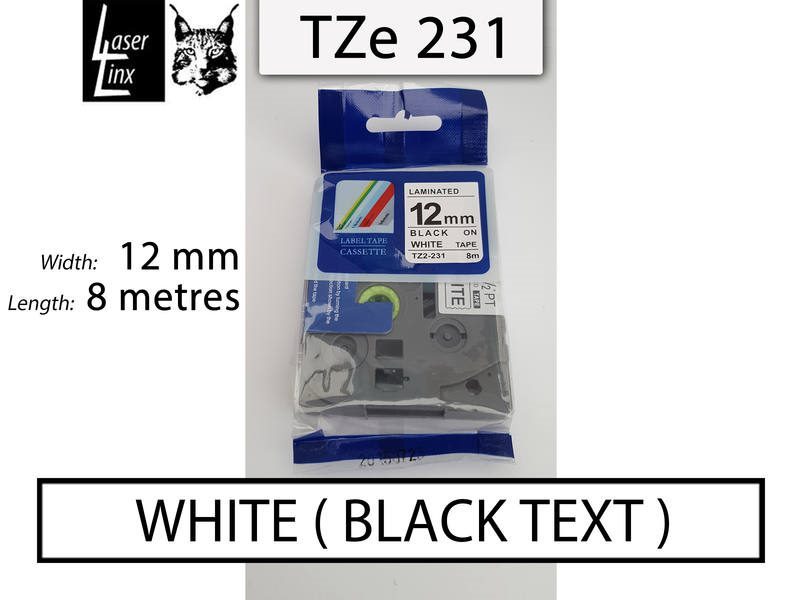 TZE231 TZ Tape PTouch 12mm Black on White Brother Compatible Carousel 1