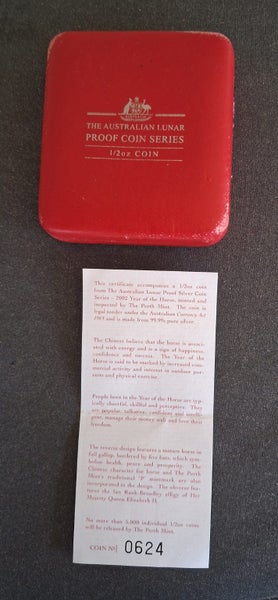 NZ coin: Year of the Horse 2001, proof issue, 99.9% pure silver coin Carousel 2