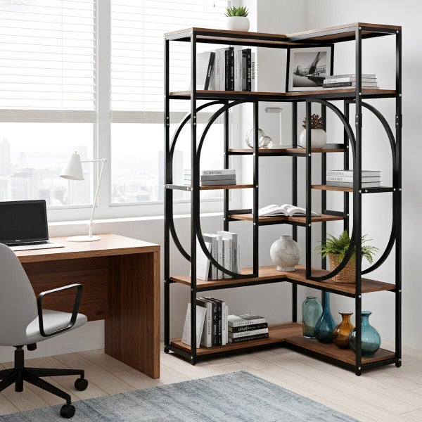 5 Tier Bookshelf Corner Book Shelves Display Storage Rack Shelving Unit Carousel 1