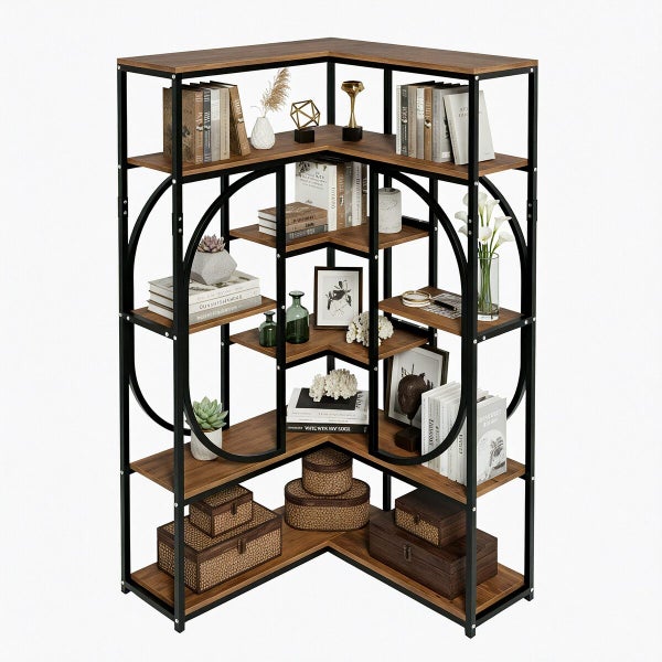 5 Tier Bookshelf Corner Book Shelves Display Storage Rack Shelving Unit Carousel 13