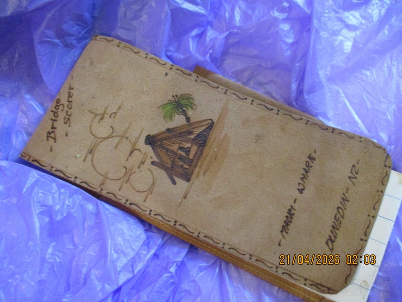 Maori whare Dunedin on suede leather Bridge scorer Carousel 2