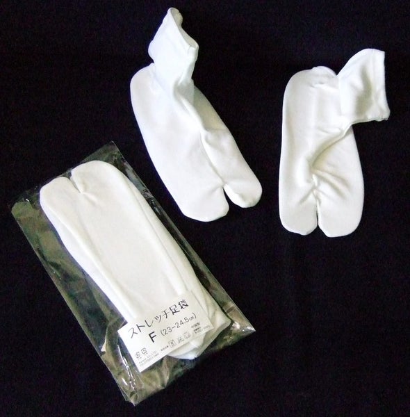 Japanese split toe WHITE TABI SOCKS SML fabric with slight stretch Carousel 1
