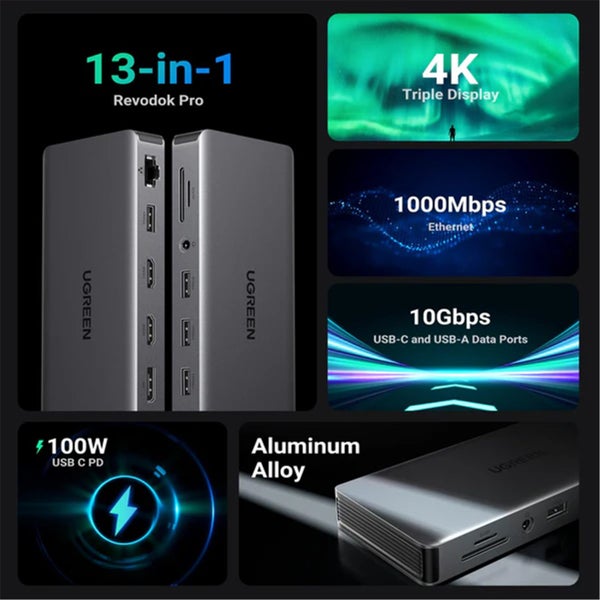 UGREEN Revodok Pro 313 USB-C 13-in-1 Triple Display Docking Station with 100W Carousel 9