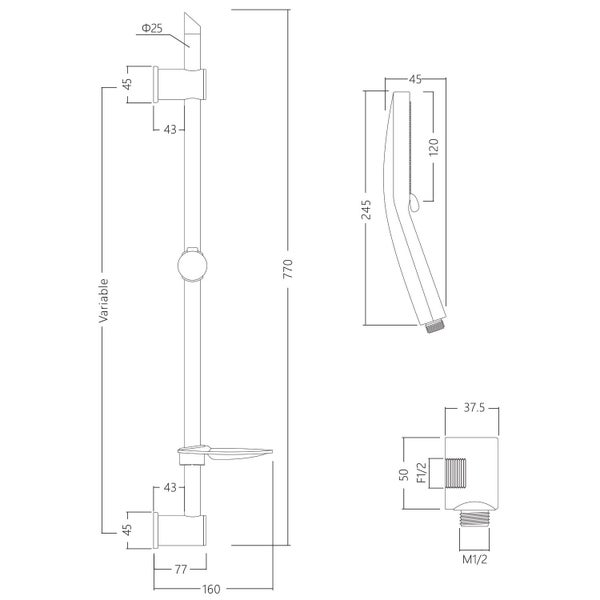 Hiflo Slide Shower with Soap Dish - Chrome Carousel 2