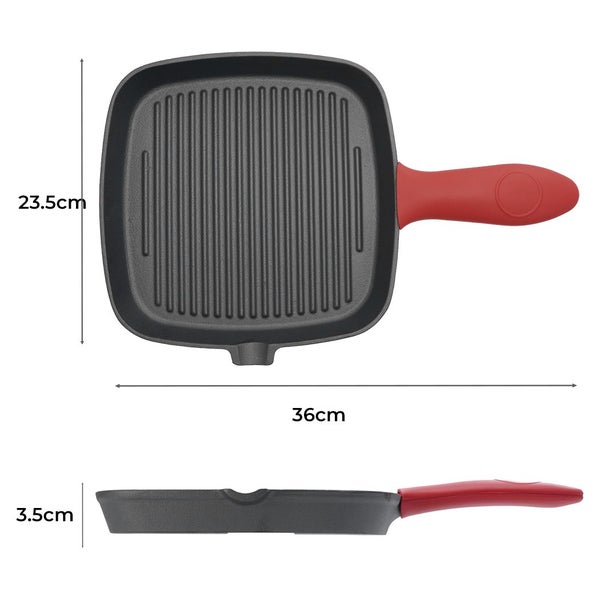 Toque Cast Iron Square Grill Pan with Spouts BBQ Skillet Cookware Kitchen Carousel 8
