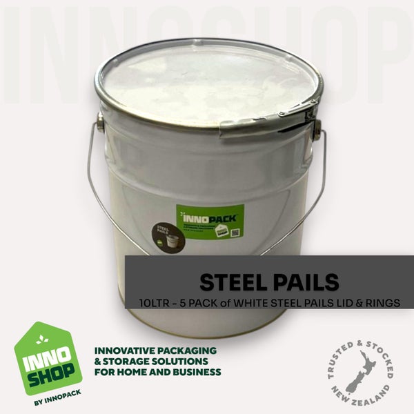 10 LTR WHITE STEEL PAILS LID & RINGS (MIN 5) $13 each PAIL LID & RING SET Carousel 1
