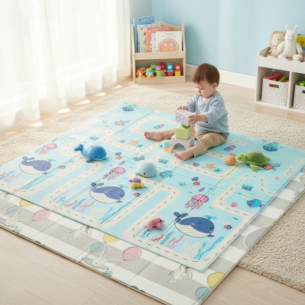 Bopeep Kids Play Mat Baby Crawling Pad Floor Foldable XPE Foam Non-slip Ocean Carousel 1