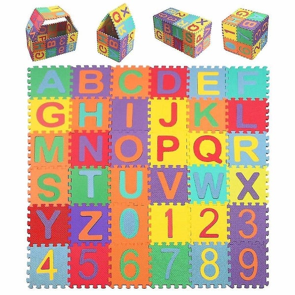 Children's Puzzle Play Carpet - 36-Piece Puzzle Mat with Letters and Numbers Carousel 1