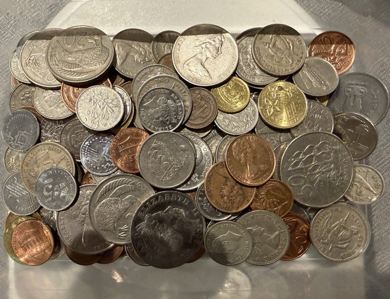 Bulk Circulated World Coins Unsorted Mixed Lot incl NZ Pre-Decimal (No Silver) Carousel 3