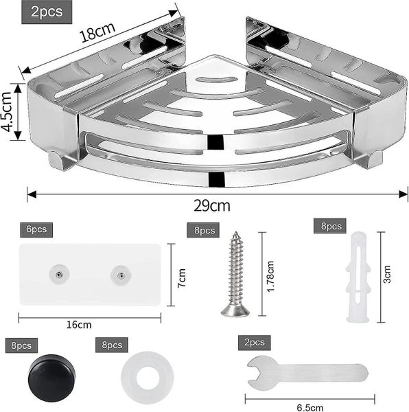 2 Pieces No Drilling Corner Shower Shelf, Stainless Steel Bathroom Hanging Shelf Carousel 2