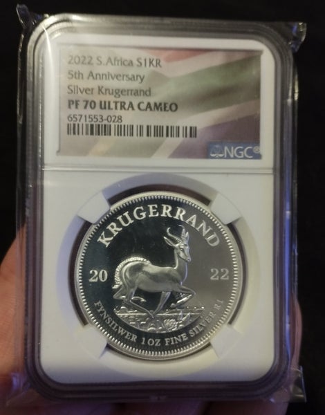 2022 South Africa 5th Anniversary Krugerrand Silver Coin PF70 ONLY 228 Carousel 1