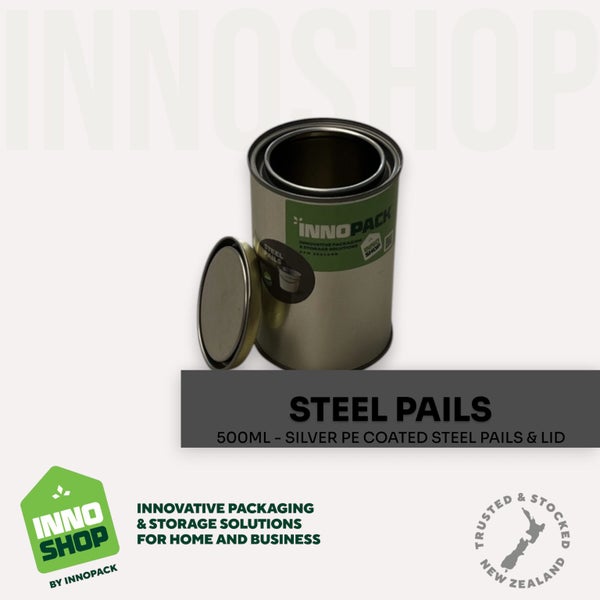500 ML SILVER RND PE LINED STEEL TIN & LID - TRIPLE TIGHT (128/CARTON) $2.55 ea Carousel 1