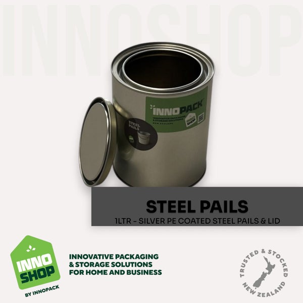 1L SILVER RND PE LINED STEEL TIN & LID - TRIPLE TIGHT (90/CARTON) $3.57 each Carousel 1