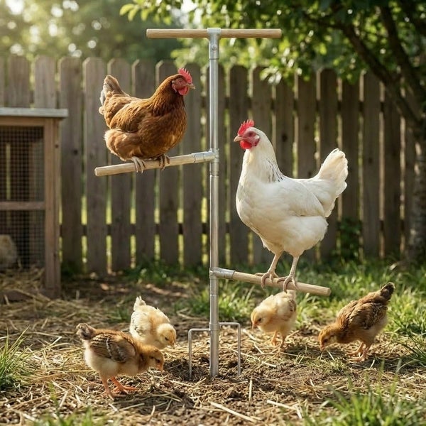 120cm Tall Chicken Perch Stand - Reinforced Metal Eucalyptus Wood Perch Carousel 7