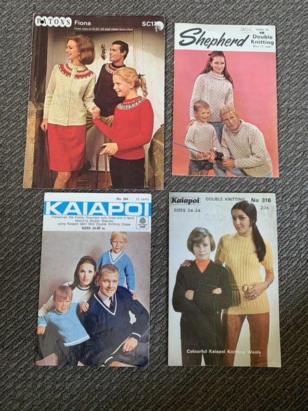 Vintage Patons Shepherd Kaiapoi Knitting Patterns Cardigan Sweater Lot x4 Carousel 1