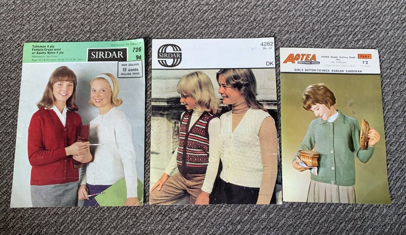Vintage Sirdar Aotea Knitting Patterns Cardigan Vest Lot x3 Carousel 1
