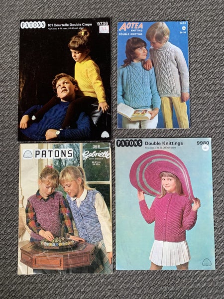 Vintage Patons Aotea Children Knitting Patterns Cardigan Vest Lot x4 Carousel 1
