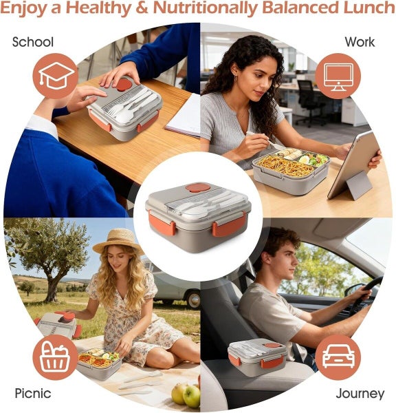 Lunch Bento Box With 3 Compartments Lunch Box With Cutlery Set Food Containers Carousel 2