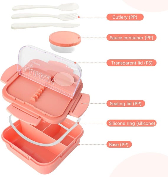 Lunch Bento Box With 3 Compartments Lunch Box With Cutlery Food Containers Carousel 2