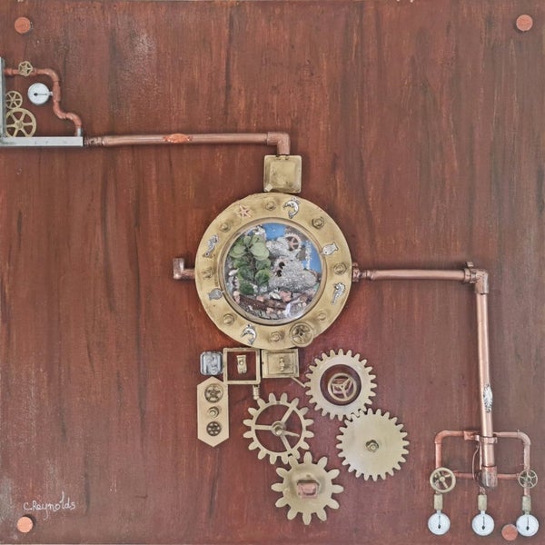 STEAMPUNK AQUARIUM – Original Mixed Media Industrial Wall Art Carousel 1