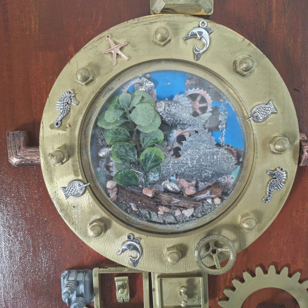 STEAMPUNK AQUARIUM – Original Mixed Media Industrial Wall Art Carousel 2