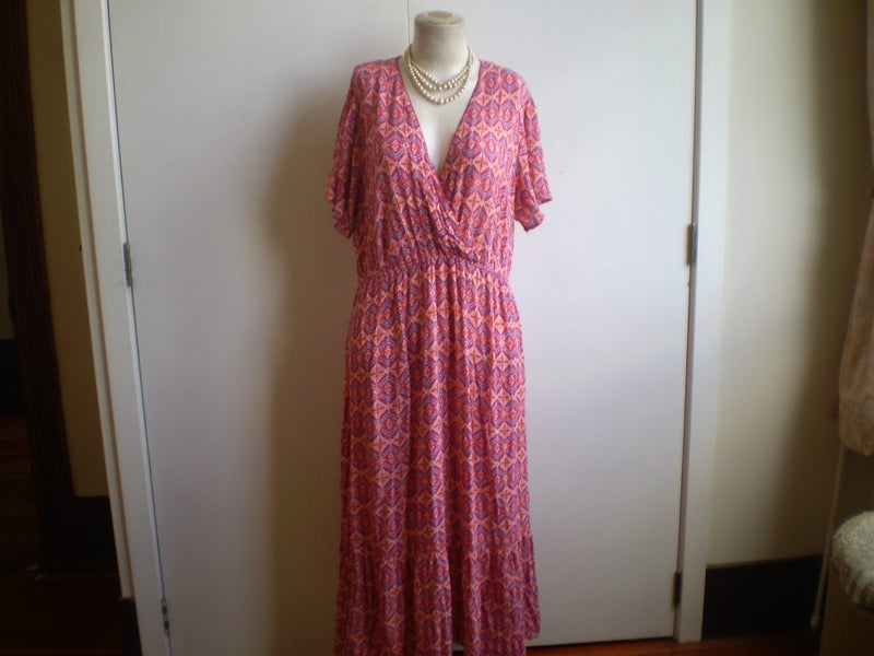 MONSOON UK DESIGNER BOHO PINK/ORANGE PAISLEEY/FLORAL MAXI DRESS 18 Carousel 1