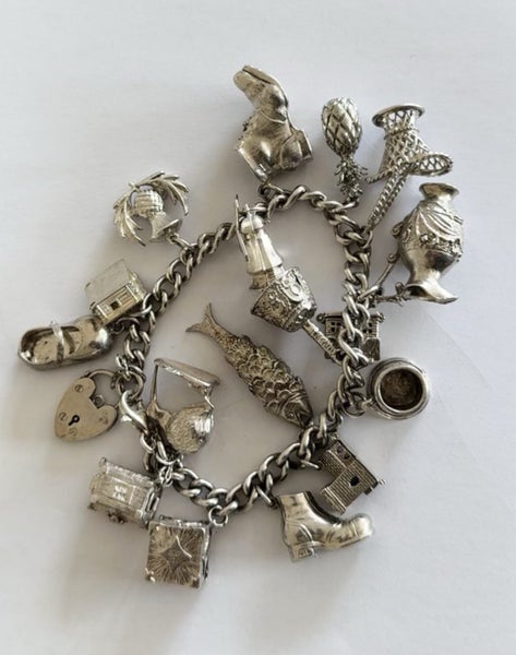 Heavy Vintage Silver Charm Bracelet Carousel 1