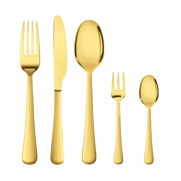 Stainless-Steel Cutlery Set Travel Knife Fork Spoon Glossy Gold Tableware 30Pcs Carousel 1