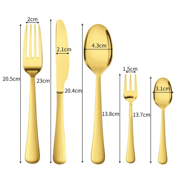 Stainless-Steel Cutlery Set Travel Knife Fork Spoon Glossy Gold Tableware 30Pcs Carousel 2