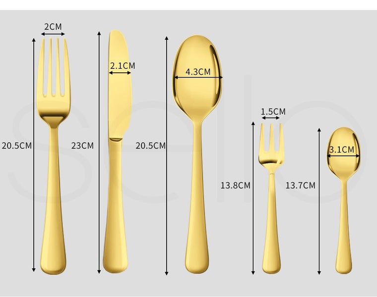 Stainless-Steel Cutlery Set Travel Knife Fork Spoon Glossy Gold Tableware 30Pcs Carousel 9