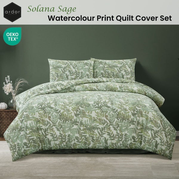 Ardor Solana Sage Watercolour Print Quilt Cover Set Queen Carousel 2