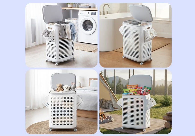 80L Laundry Basket Hamper Washing Towel Clothes Storage Organiser Bin Carousel 1