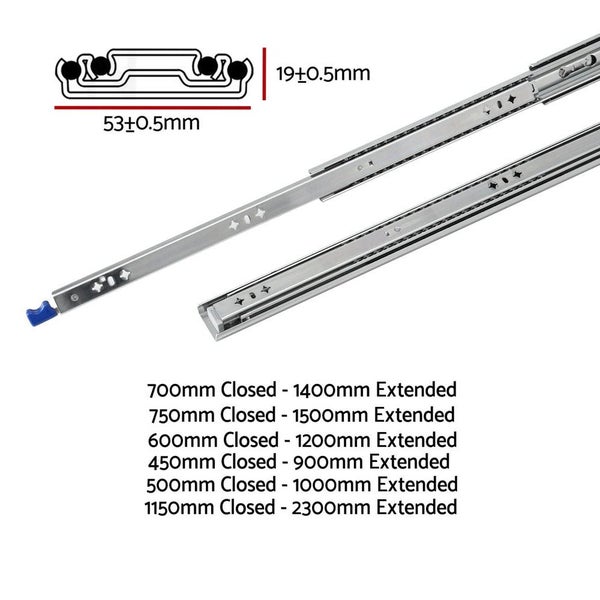 Giantz 2X Drawer Slides Heavy Duty Full Extension Locking 1150-2300Mm Length Carousel 2