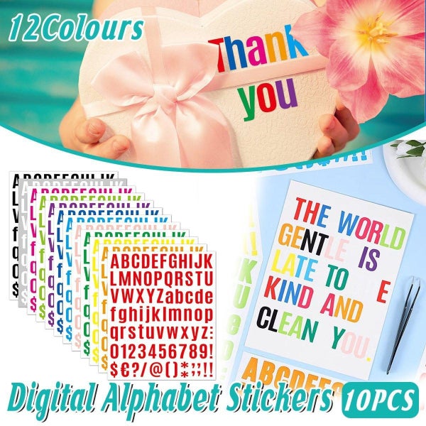 10Pcs Letter Stickers Colorful Diy Scrapbooking Water Bottle Greeting Cards Rose Carousel 2