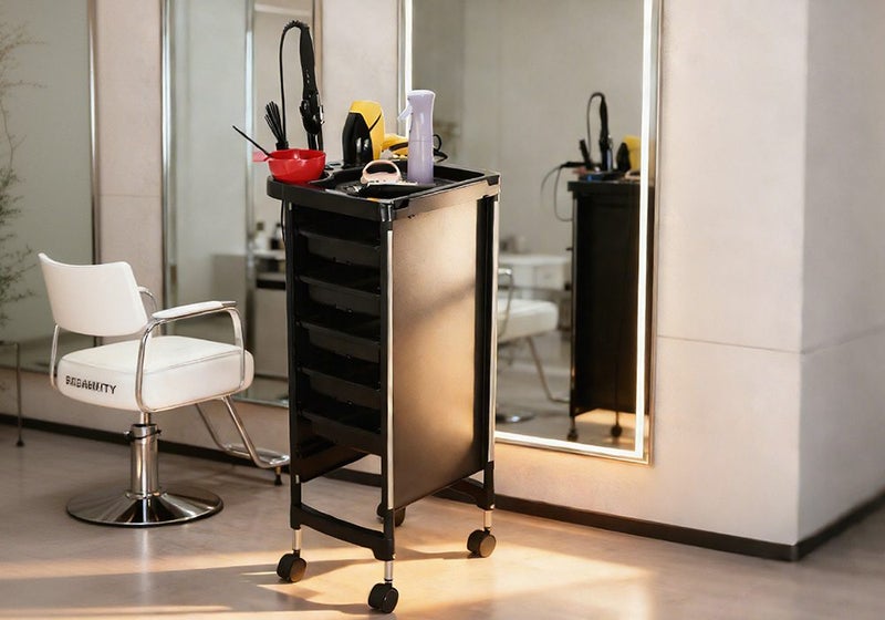 6 Tier Hair Salon Trolley Pull Out Trays Tool Storage Cart Carousel 1