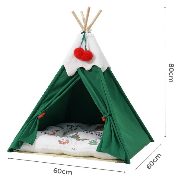 Pawz Pet Tent House Pet Teepee Dog Cat Tent Bed Washable Portable Indoor Green L Carousel 9