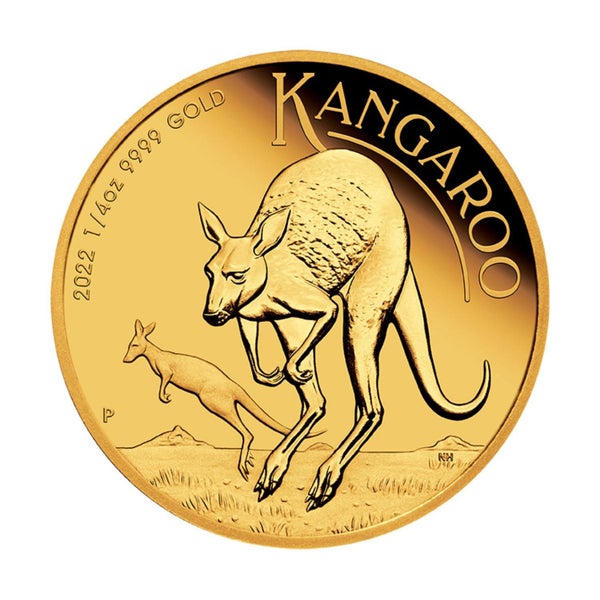 Gold coin 1/4 oz Perth Mint Proof 2022 Kangaroo 99.99% pure gold, one of 500 Carousel 1