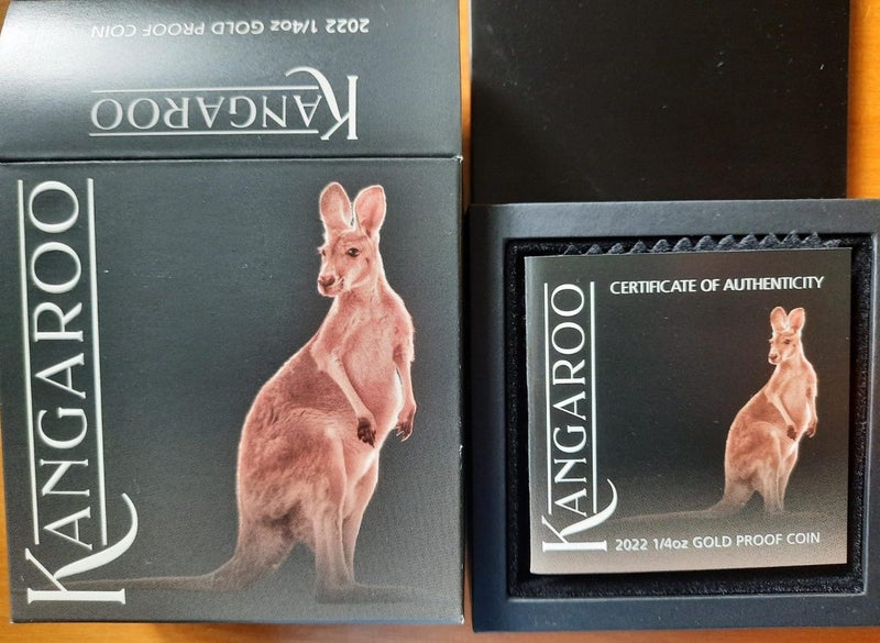 Gold coin 1/4 oz Perth Mint Proof 2022 Kangaroo 99.99% pure gold, one of 500 Carousel 8