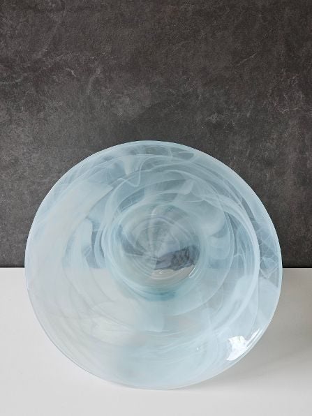 Cloudy White. Opalescent, to Hues of Pale Blue. Art Glass Bowl/Centerpiece. Carousel 8