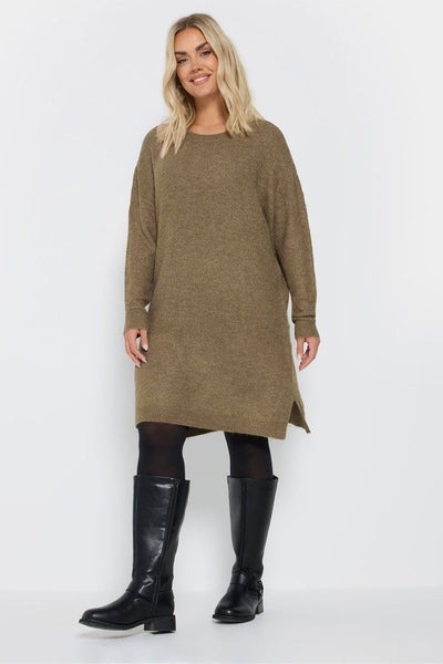 YOURS Brown Knitted Tunic Jumper Dress ~ Size 30-32 Carousel 1