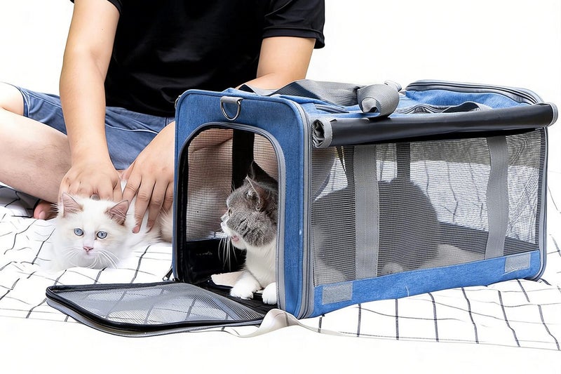 Pet Carrier for Large Cats Dog Carrier Privacy Protection for Travel-blue Carousel 1