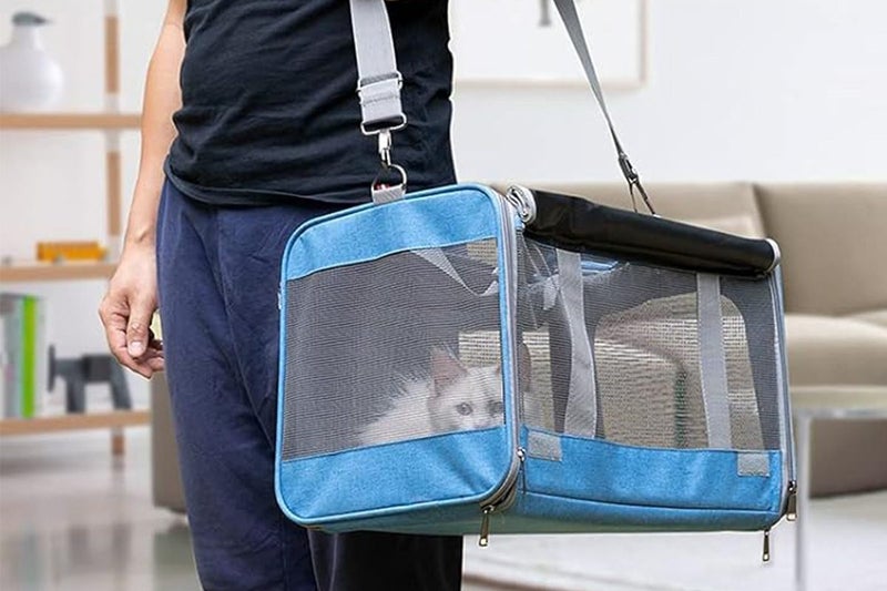 Pet Carrier for Large Cats Dog Carrier Privacy Protection for Travel-blue Carousel 9