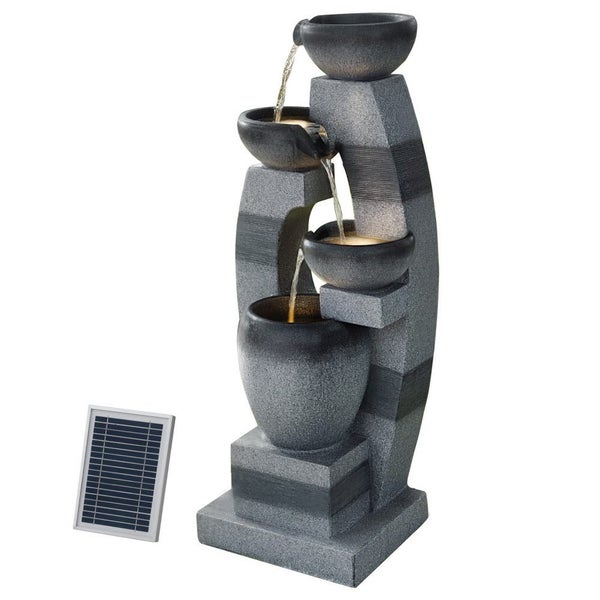 Solar Fountain Water Feature Outdoor Fountain Indoor 3-Tier Bowl Cascading Grey Carousel 1