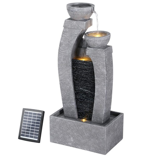 Solar Fountain Water Feature Outdoor Fountain Indoor 3-Tier Cascading Grey Carousel 1