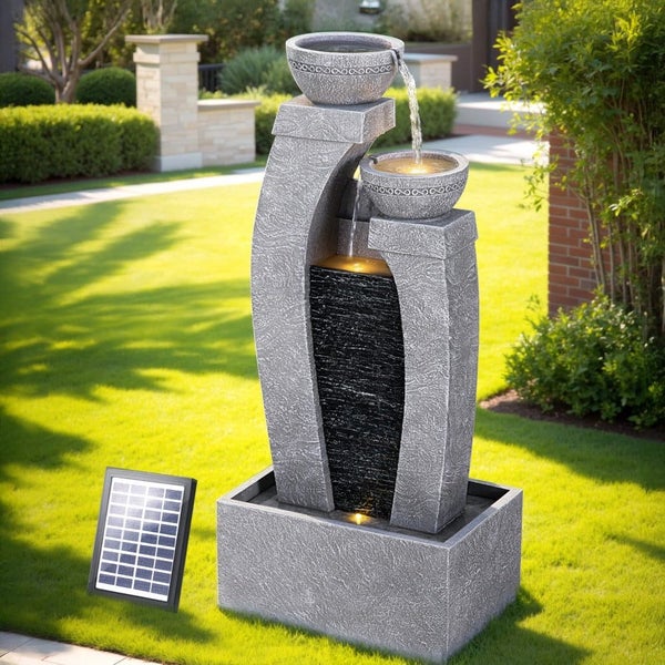 Solar Fountain Water Feature Outdoor Fountain Indoor 3-Tier Cascading Grey Carousel 8