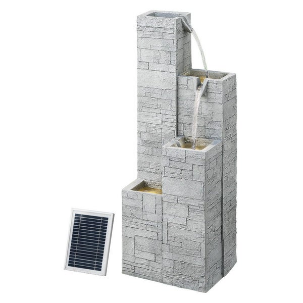 Solar Fountain Water Feature Outdoor Indoor 4-Tier Square Cascading Beige Carousel 1