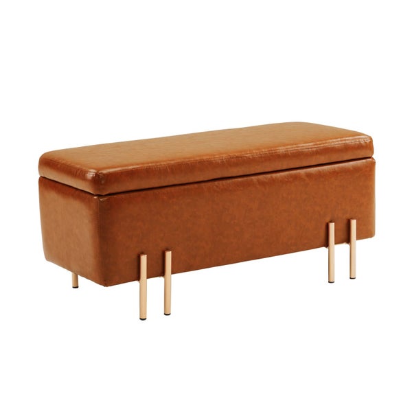 Storage Ottoman Stool Bench Seat 97Cm Pu Leather Brown Carousel 1
