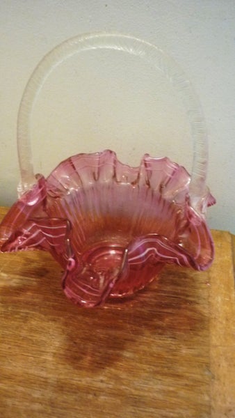 GORGEOUS CRANBERRY GLASS BASKET Carousel 1