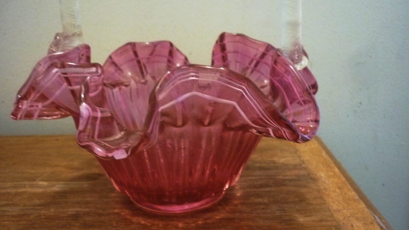 GORGEOUS CRANBERRY GLASS BASKET Carousel 2