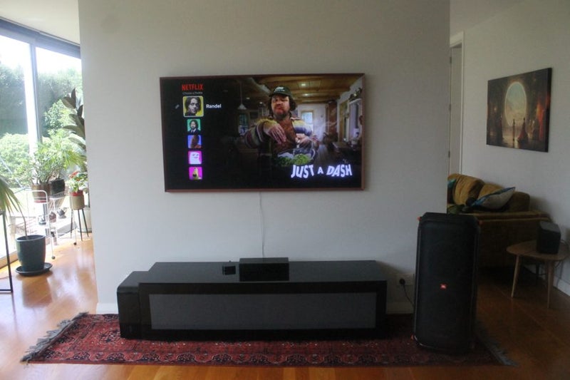 65” Samsung The Frame QLED 4K TV + Wall Mount + Red Custom Bezel Borders Carousel 2